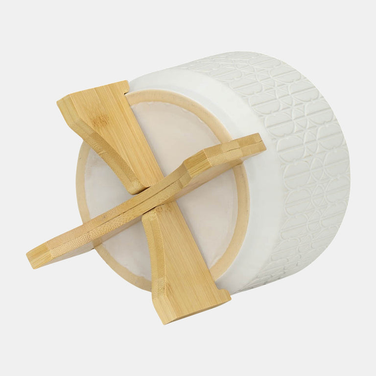 WHITE DECO EMBOSSED PLANTER & STAND | FLORA