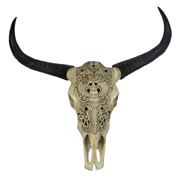 CARVED FAUX BULL SKULL | WALL DECOR