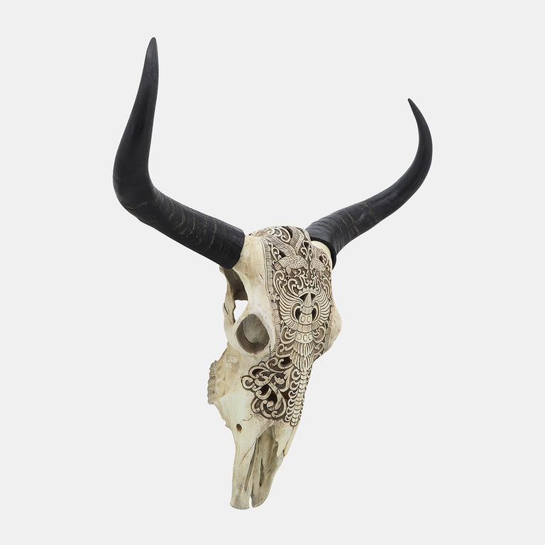 CARVED FAUX BULL SKULL | WALL DECOR