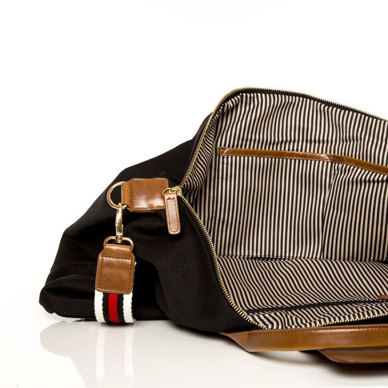 BLACK CANVAS STRIPED DUFFEL