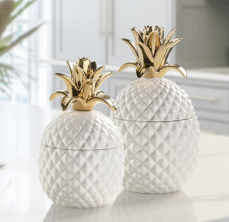 PINEAPPLE GOLD CROWN CERAMIC CANISTER | OBJECTS