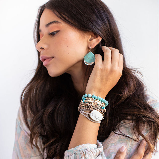 STONE DIPPED TEARDROP EARRING - TURQUOISE & SILVER | JEWELRY