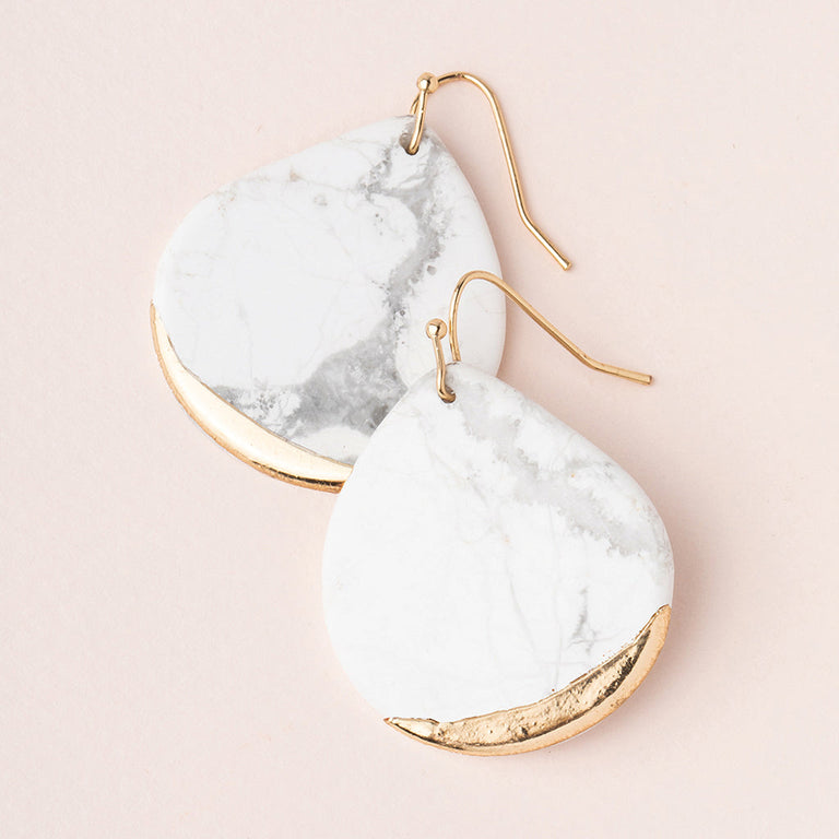 STONE DIPPED TEARDROP EARRING - HOWLITE & GOLD | JEWELRY