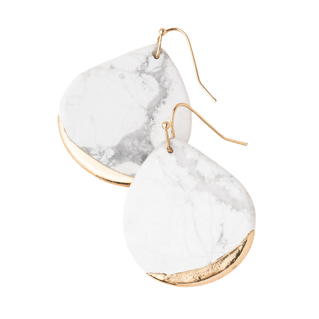 STONE DIPPED TEARDROP EARRING - HOWLITE & GOLD