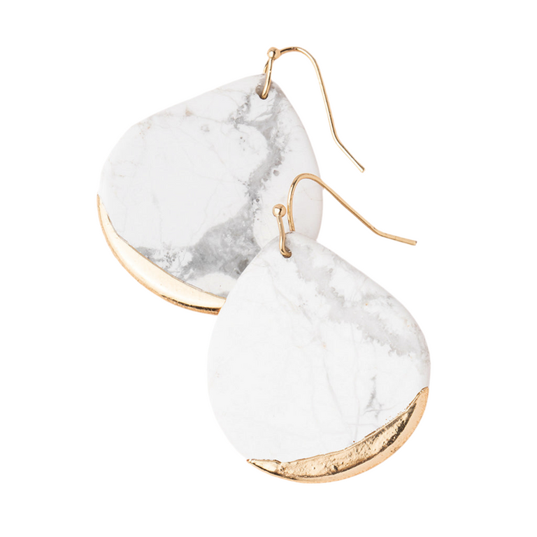 STONE DIPPED TEARDROP EARRING - HOWLITE & GOLD