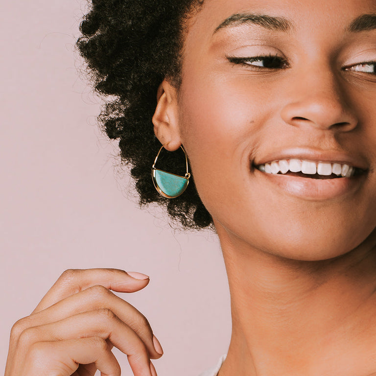 STONE PRISM HOOP EARRING -  TURQUOISE | JEWELRY