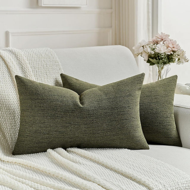 MOSS GREEN CHENILLE DECORATIVE LUMBAR THROW PILLOW