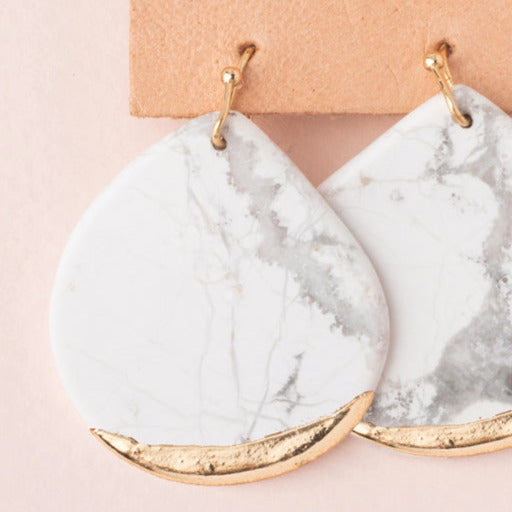 STONE DIPPED TEARDROP EARRING - HOWLITE & GOLD | JEWELRY