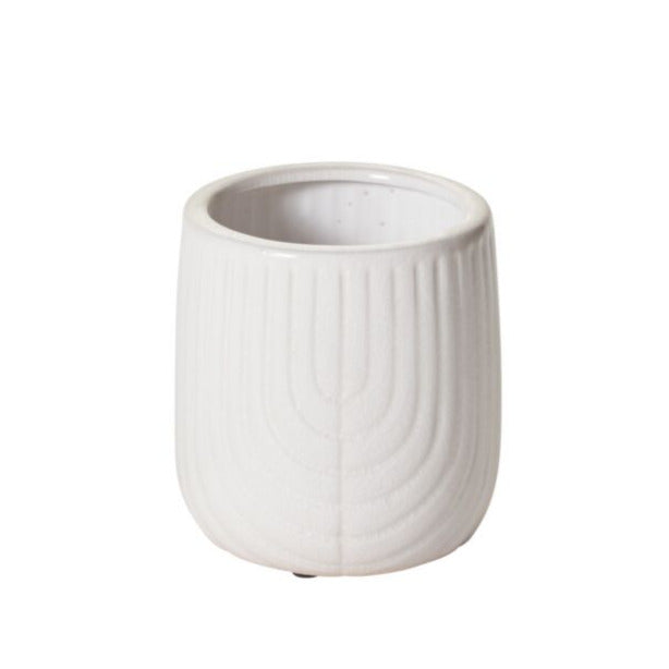 CORONADO WHITE CERAMIC EMBOSSED PLANTER POT