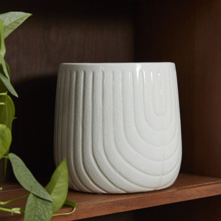CORONADO WHITE CERAMIC EMBOSSED PLANTER POT