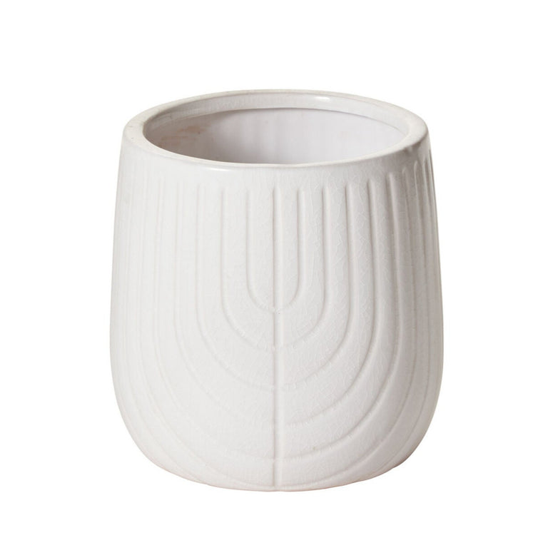 CORONADO WHITE CERAMIC EMBOSSED PLANTER POT