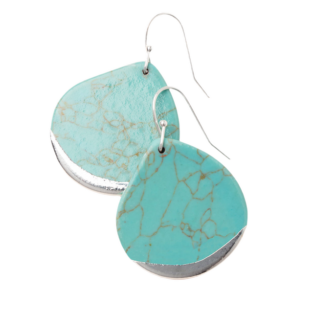 STONE DIPPED TEARDROP EARRING - TURQUOISE & SILVER
