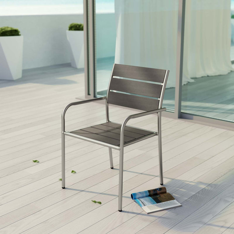 SHORE OUTDOOR PATIO ALUMINUM DINING ROUNDED ARMCHAIR