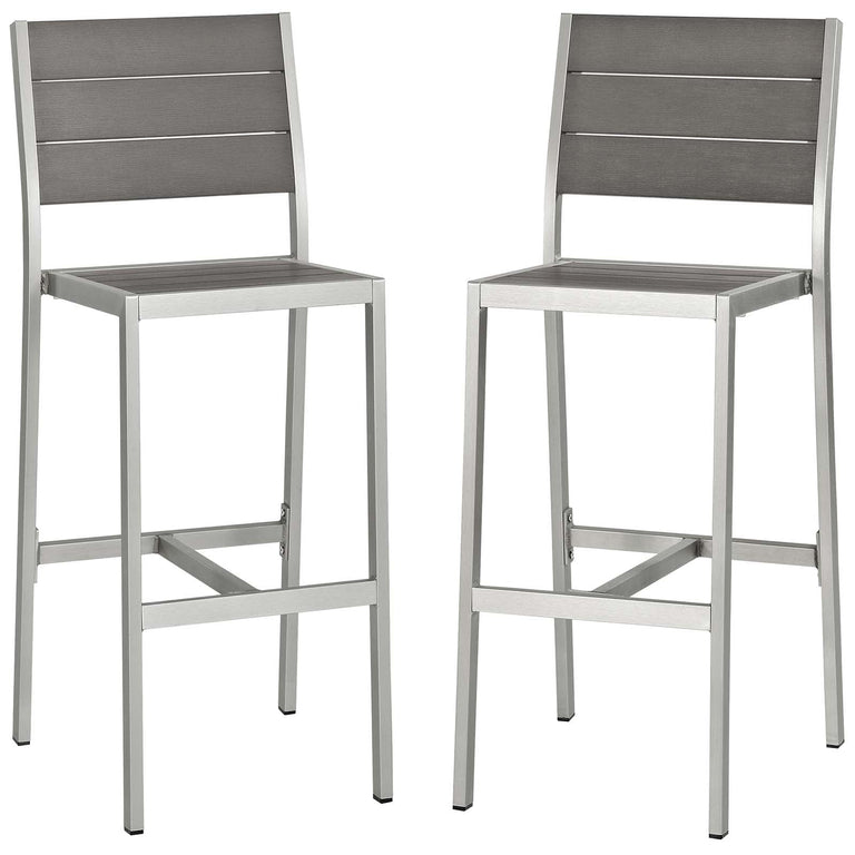 SHORE ARMLESS BAR STOOL OUTDOOR PATIO ALUMINUM SET OF 2
