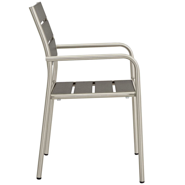 SHORE OUTDOOR PATIO ALUMINUM DINING ROUNDED ARMCHAIR SET OF 2