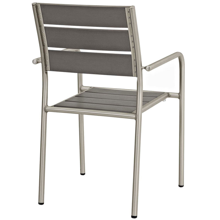 SHORE OUTDOOR PATIO ALUMINUM DINING ROUNDED ARMCHAIR SET OF 2