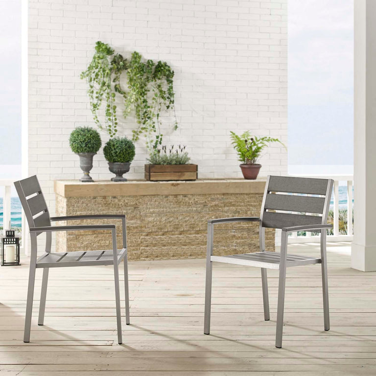 SHORE OUTDOOR PATIO ALUMINUM DINING ARMCHAIR SET OF 2