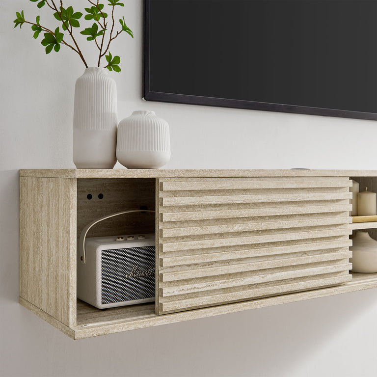 RENDER | TRAVERTINE MEDIA CONSOLE WALL MOUNTHED | TRAVERTINE
