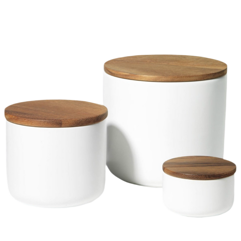 ACACIA LID WHITE STONEWARE | CONTAINER