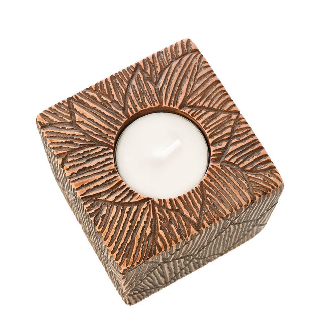 ETCHED LEAVES SOAPSTONE TEA LIGHT CANDLE HOLDER (KENYA)