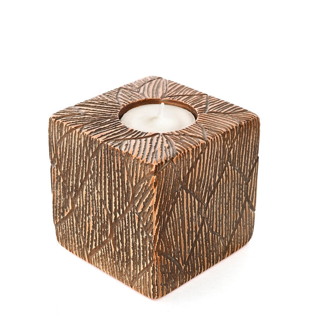 ETCHED LEAVES SOAPSTONE TEA LIGHT CANDLE HOLDER (KENYA)