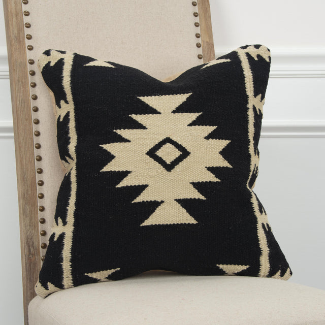 DEMANT BLACK SOUTHWESTERN ICONIC PATTERNING MODERN INDUSTRIAL THROW PILLOW