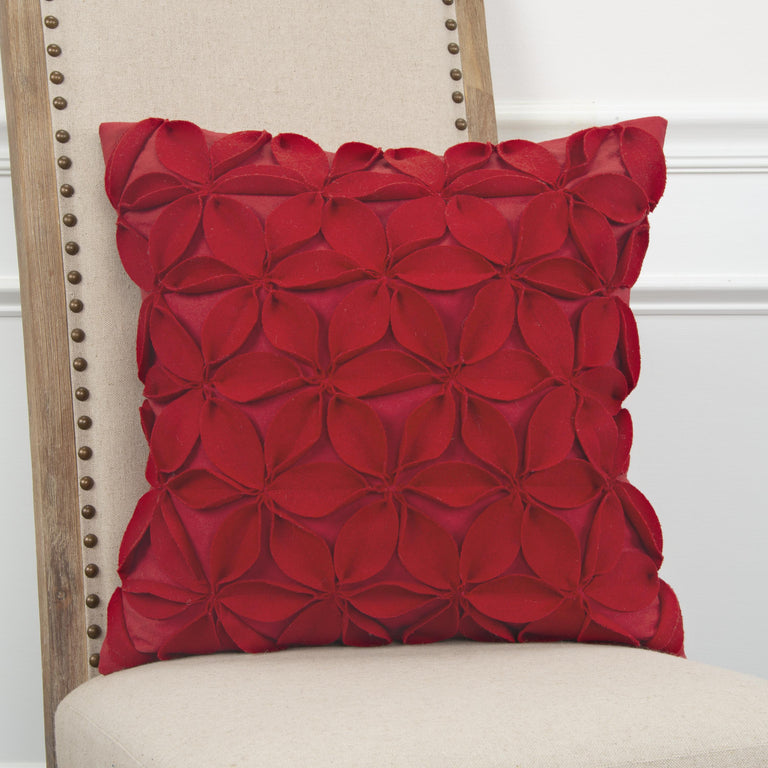 ARILDSEN RED SOLID BOTANICAL PETALS URBAN FARMHOUSE THROW PILLOW