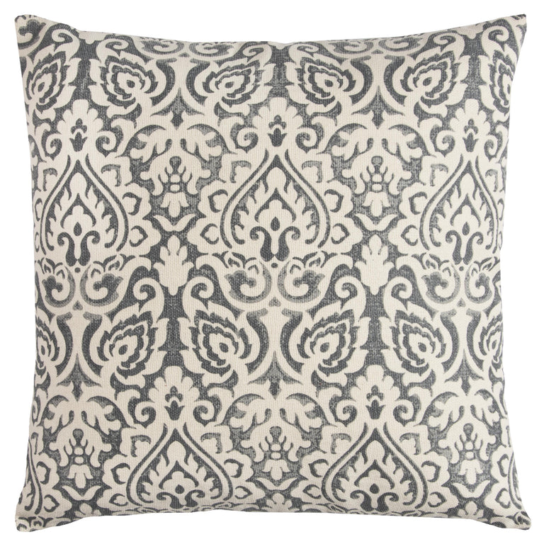 MILLER GRAY DAMASK URBAN FARMHOUSE THROW PILLOW