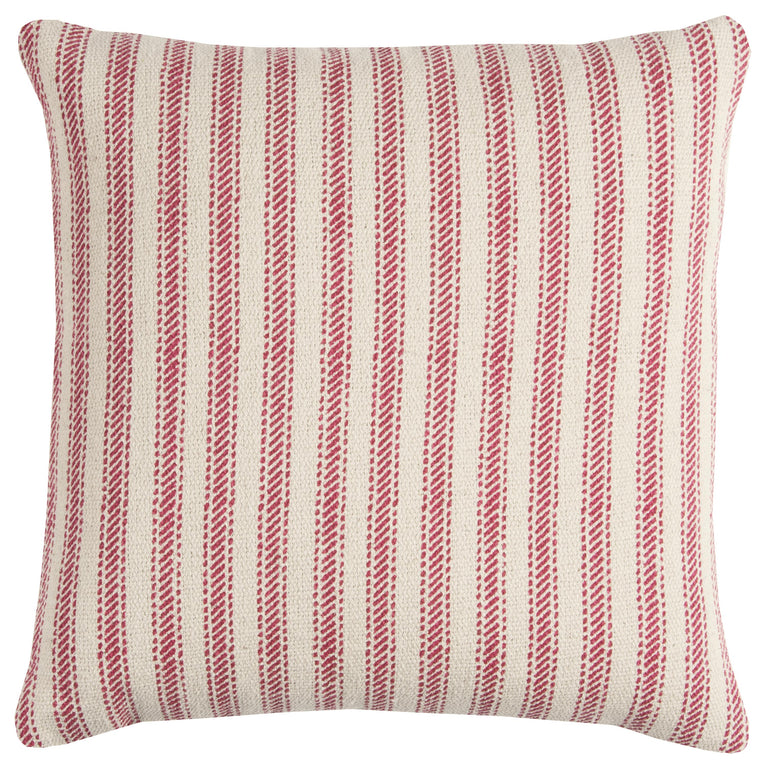 MEINCKE RED TICKING STRIPE URBAN FARMHOUSE THROW PILLOW