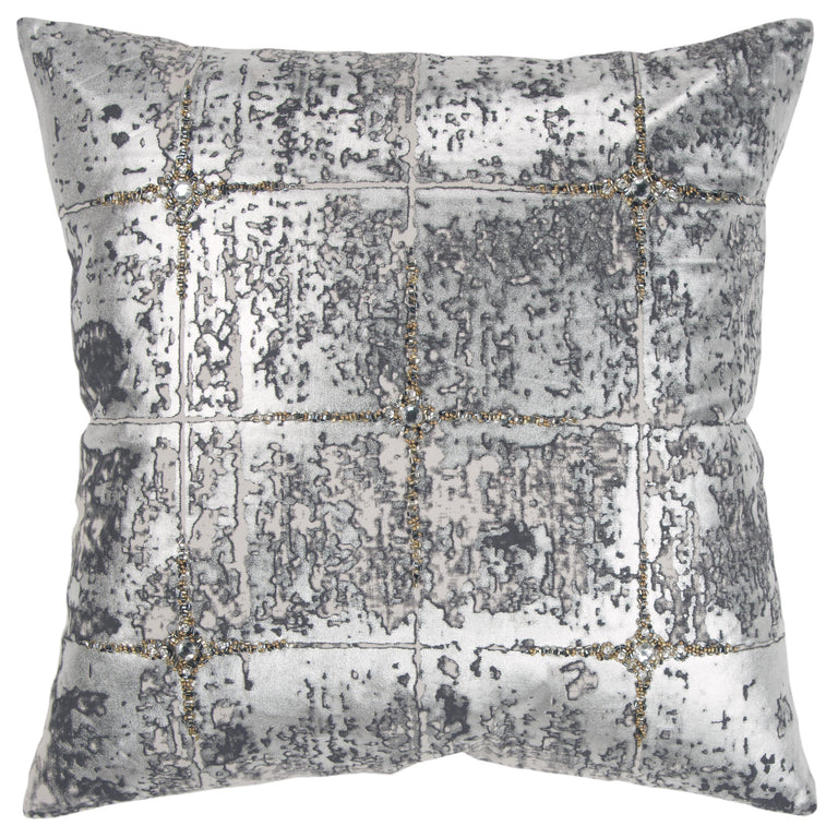 RAAHAUGE METALLIC SILVER ABSTRACT VINTAGE CHIC THROW PILLOW