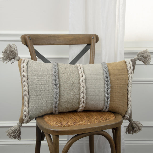 DAVIDSEN NEUTRAL STRIPE MODERN MOUNTAIN THROW PILLOW