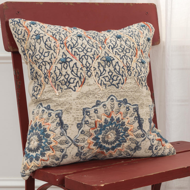 BENDTSEN RUST MEDALLION WITH VINING ACCENTS MODERN CRAFT THROW PILLOW