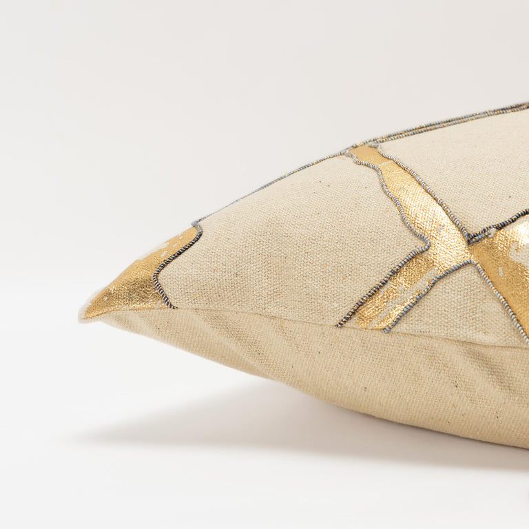 BECK GOLD METALLIC GEOMETRIC MODERN INDUSTRIAL THROW PILLOW