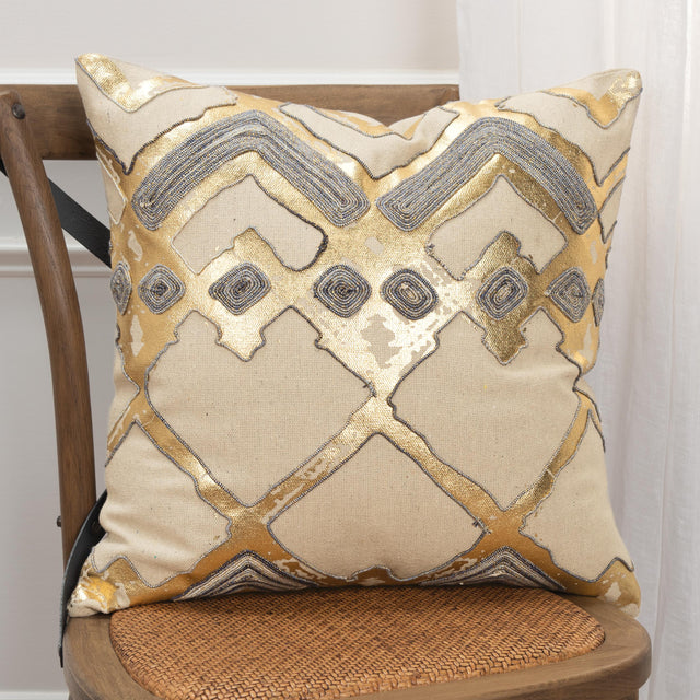 BECK GOLD METALLIC GEOMETRIC MODERN INDUSTRIAL THROW PILLOW