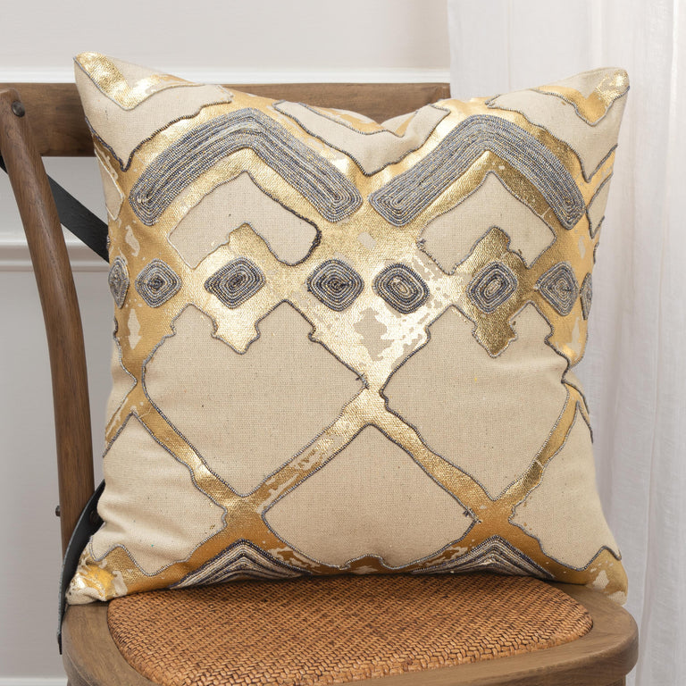 BECK GOLD METALLIC GEOMETRIC MODERN INDUSTRIAL THROW PILLOW