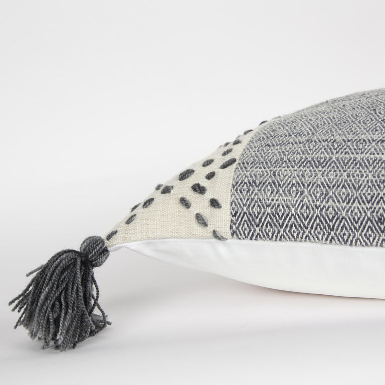 BERTHELSEN IVORY/GRAY COLOR BLOCK MODERN INDUSTRIAL THROW PILLOW
