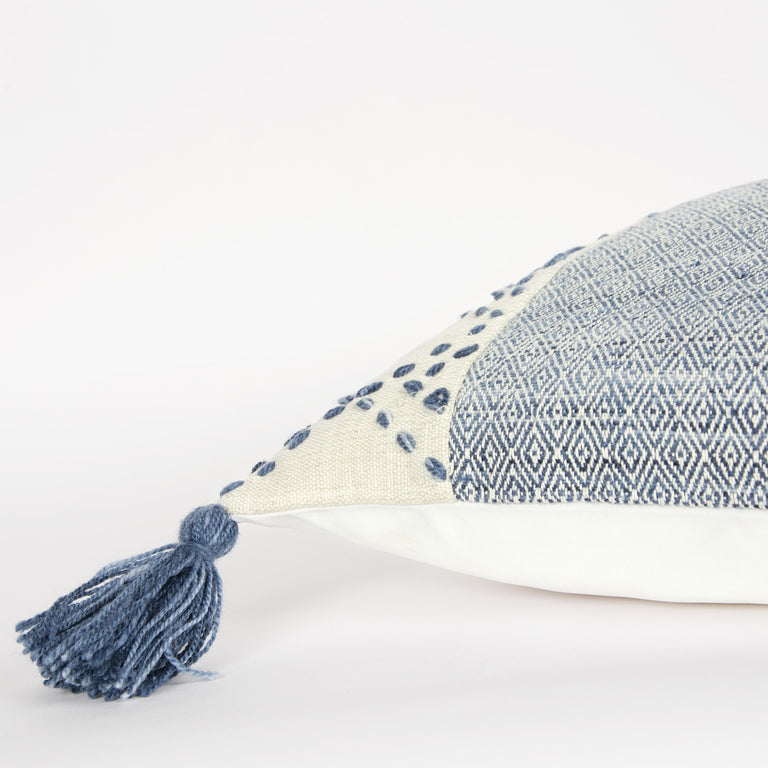 BJERRE IVORY/BLUE COLOR BLOCK MODERN INDUSTRIAL THROW PILLOW