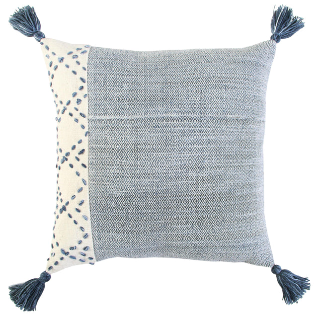 BJERRE IVORY/BLUE COLOR BLOCK MODERN INDUSTRIAL THROW PILLOW