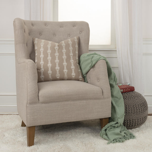 NICOLAISEN IVORY BOTANICAL STRIPE MODERN COTTAGE THROW PILLOW