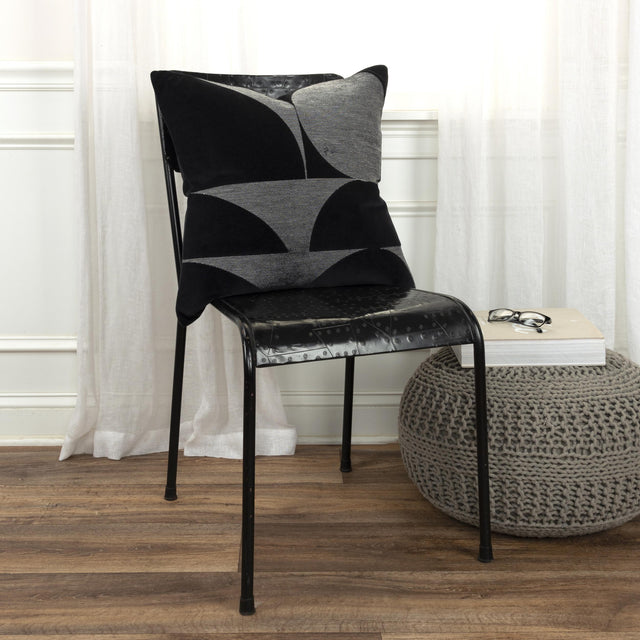 BRUHN BLACK GEOMETRIC ART DECO THROW PILLOW