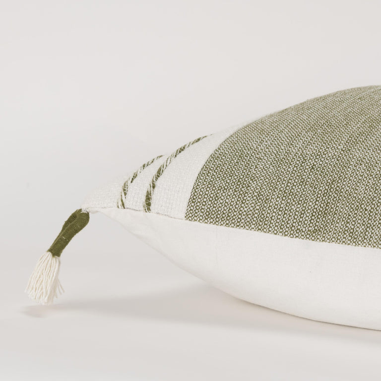 DAMSGAARD GREEN/WHITE COLOR BLOCK MODERN INDUSTRIAL THROW PILLOW