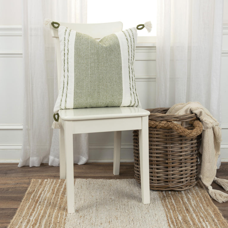 DAMSGAARD GREEN/WHITE COLOR BLOCK MODERN INDUSTRIAL THROW PILLOW