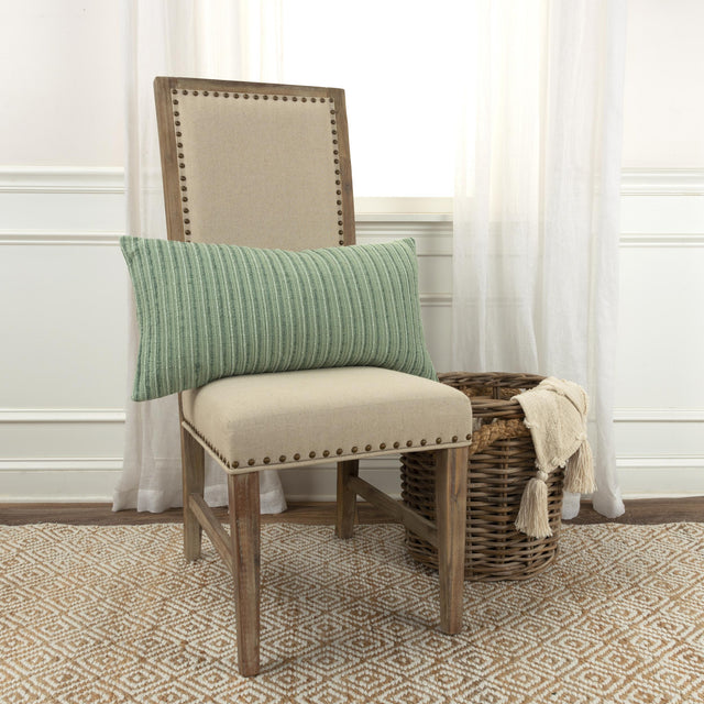 CALLESEN GREEN STRIPE PATTERNED SOLID MODERN INDUSTRIAL THROW PILLOW