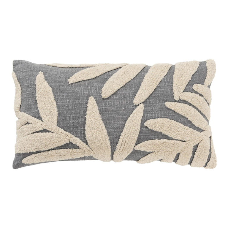 HUSSAIN GREY BOTANICAL  MODERN INDUSTRIAL  THROW PILLOW