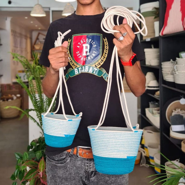 TEAL COTTON HANGING PLANTER (SOUTH AFRICA)
