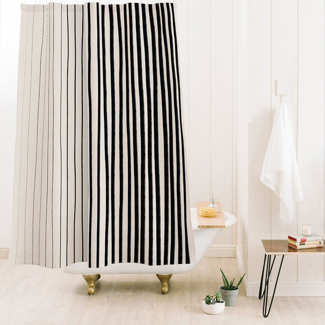 BLACK VERTICAL LINES SHOWER CURTAIN