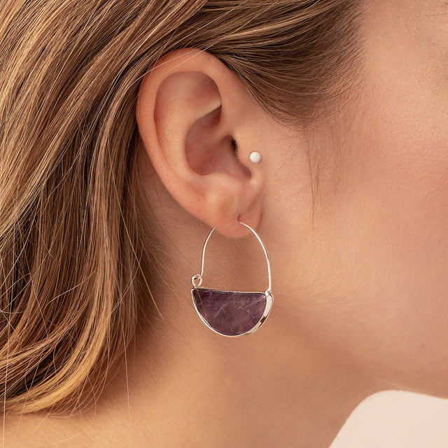STONE PRISM HOOP EARRING - COLOR & SILVER | JEWELRY