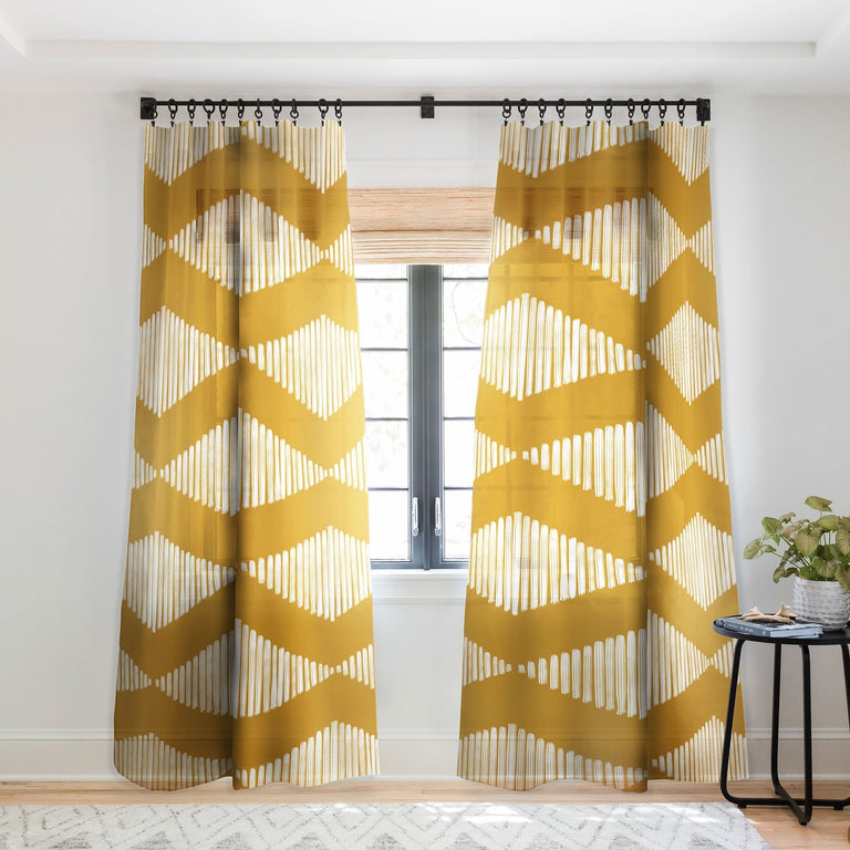 ACOUSTIC WAVE MUSTARD SHEER NON REPEAT WINDOW CURTAIN