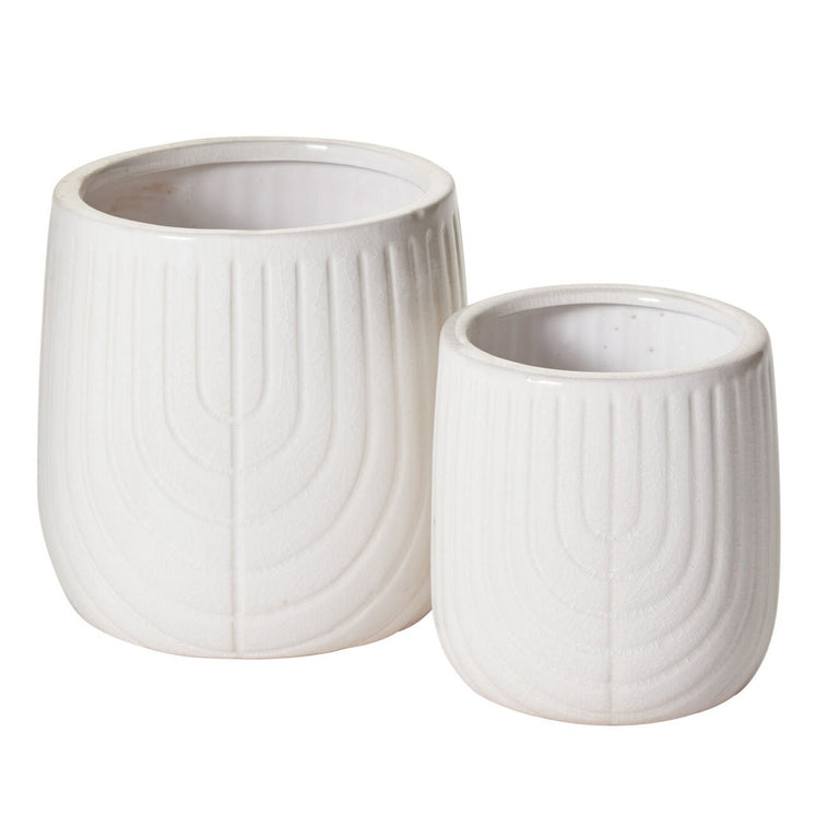 CORONADO WHITE CERAMIC EMBOSSED PLANTER POT