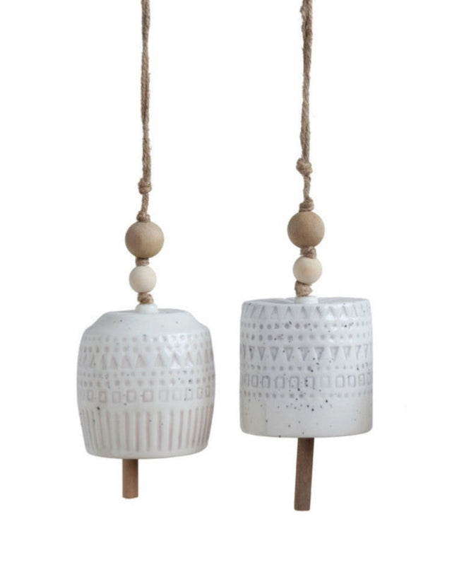 WHITE STONEWARE BELLS | SPIRITED DECOR | BOHO CHIC